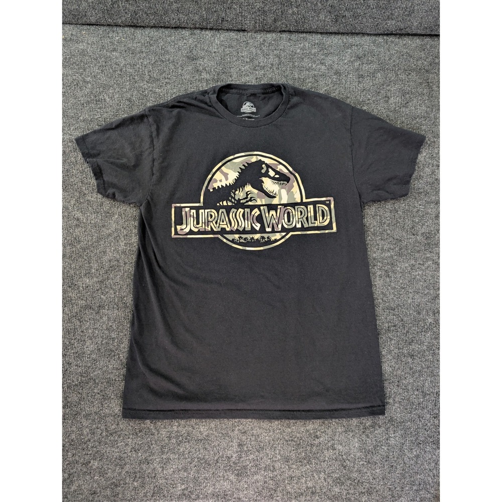 Jurassic World Graphic Tee Mens Size M Black Excellent Camo Logo T-Shirt